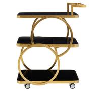 Orsina Gold Finish Drinks Trolley,tempered Black Glass Shelves Garden Drinks Trolley, Kitchen Storage Trolley