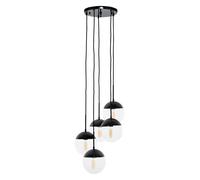 Orsina Gold Finish Five Pendant Lights, 5 Adjustable Hanging Lights, Globe Light Lamp, Warm Metallic Ceiling Lights in Black Orsina Black