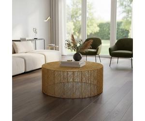 Orsina Gold Finish Iron Coffee Table, Nest Effect Cocktail Table With Circular Iron Frame, Unique Console Table