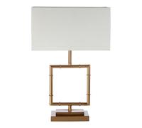 Orsina Gold Finish Modern Table Lamp With White Linen Shade, Contemporary Square Body Table Light For Living Room Orsina Gold
