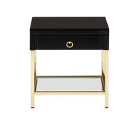 Orsina Gold Finish Side Table, Luxe Designed Bedside Table,stylish Glossy Black Mirrored Sidetable For Livingrooms