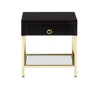 Orsina Gold Finish Side Table, Luxe Designed Bedside Table, Stylish Glossy Black Mirrored Sidetable For Livingrooms Orsina Black