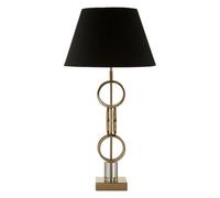 Orsina Gold Finish Table Lamp With Dual Ring Base, Modern Black And Gold Fabric Shade Lamp, Accent Table Light