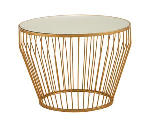 Orsina Gold Finish Tapered Design Side Table, Bedside Table With Round Mirrored Top, Accent Table, Ideal For Lounge Orsina Gold