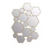 Orsina Gold Finish Wall Mirror, Stylish Hexagonal Design Accent Mirror For Decor, Functional Geometric New Mirror