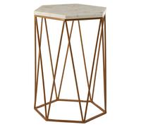 Orsina Gold Hexagonal Side Table With White Marble Top, Luxe Geometric Accent Table For Livingroom, Side Table Orsina Gold