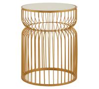 Orsina Gold Metal Wireframe Round Side Table, Bedside Table With Mirror Top, Metallic Finish Accent Table, Round Table Orsina Gold