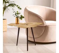 Orsina Gold Top Large Side Table, Warm Metallic Aluminium Coffee Table With Gingko Leaf Design, Round Side Table Orsina Gold