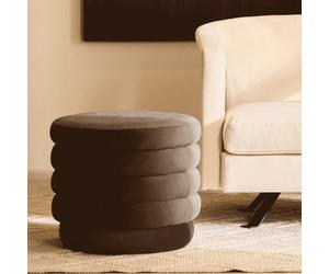 Orsina Graphite Velvet Round Footstool, Velvet Round Stool With Tufted Details, Pouffee With Round Design