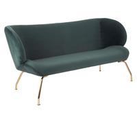 Orsina Green 2 Seat Sofa with Gold Metal Legs, Curved Backrest Upholstered Fabric Couch, Modern Two Seater Sofa Orsina Green
