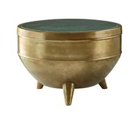 Orsina Green Marble Top Table, Round Copper Finish Iron Drum Table, Natural Green Marble Surface, Accent Table Orsina Green