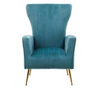 Orsina Green Velvet Chair with Gold Finish Legs, Vertical Channel Tufted Comfort Seat, Winged-Back Velvet Armchair Orsina Green