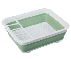 Orsina Green White Collapsible Dish Rack,compact Utensil Holder,portable Kitchen Organizer,rectangular Dish Drainer