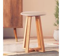 Orsina Grey And Natural Bamboo Round Stool, Compact 30X30X43 Cm Design With Cross Halving Joint