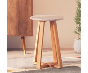 Orsina Grey And Natural Bamboo Round Stool, Compact 30X30X43 Cm Design With Cross Halving Joint