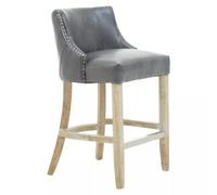 Orsina Grey Bar Stool With Back, Velvet Seat Breakfast Bar Chair, Kitchen Stool With Footrest, Chair For Bar, Home