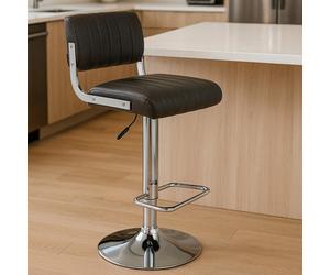 Orsina Grey Channel Design Seat Bar Stool, Adjustable Height Kitchen Bar Stool, Footrest Swivel Barseat