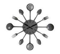 Premier Housewares Cutlery Wall Clock, Metal, Grey, 4 x 33 x 33 cm