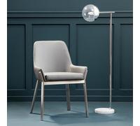 Orsina Grey Dining Chair With Flared Back, Curved Back Accent Arm Chair For Dining, Silver Finished Angular Legs
