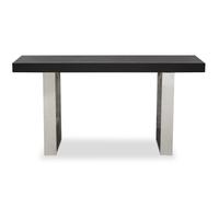 Orsina Grey Elm Wood Console Table, Elm Wood Plank Top on Polished Stainless Steel Sledge Legs, Monochrome in Black Orsina Black