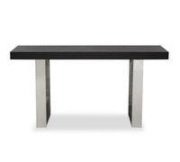 Orsina Grey Elm Wood Console Table, Elm Wood Plank Top On Polished Stainless Steel Sledge Legs, Monochrome