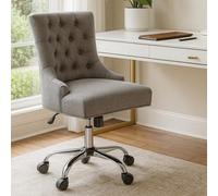 Orsina Grey Fabric And Chrome Base Home Office Chair, Tufted Diamond Back High Back Desk Chair