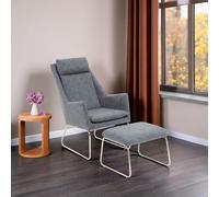 Orsina Grey Fabric Chair with Foot Stool Ottoman, Steel Frame Highback Accent Chair for Office, Lounge, Living Room Orsina Grey