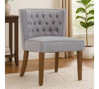 Orsina Grey Fabric Dining Table, Button Tufted Design Accent Dining Table, Back Living Room Chair With Wooden Legs