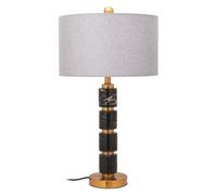 Orsina Grey Fabric Shade Table Lamp, Gold Finish Metal Stem With Marble Accents, Contemporary Lighting