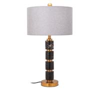 Orsina Grey Fabric Shade Table Lamp, Gold Finish Metal Stem With Marble Accents, Contemporary Lighting Orsina Gold
