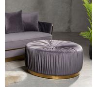 Orsina Grey Footstool With Gold Base For Living Room,button Tufted Ottoman Stool,wooden Fabric Upholstered Footrest