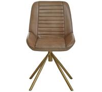 Orsina Grey Genuine Leather Accent Chair, Channel Detailed Grey Leather Upholstery, Gold Iron Legs Accent Seating