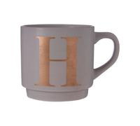 Orsina Grey H Letter Mug With Gold Lettering,elegant Porcelain Mug With Curved Handle,perfect For Home Or Office