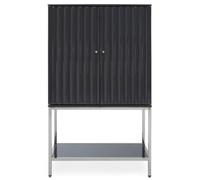 Orsina Grey Hi Gloss Cabinet, Round Door 2 Door Storage Unit With 3 Internal Shelves, Polished Stainless Steel