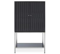 Orsina Grey Hi-Gloss Cabinet, Round-Door 2-Door Storage Unit with 3 Internal Shelves, Polished Stainless Steel Orsina Grey