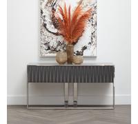 Orsina Grey Hi-Gloss Finish Console Table, Sleek Glossy Grey Top with Polished Stainless Steel Frame Orsina Grey