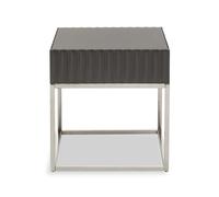 Orsina Grey Hi Gloss Finish Square End Table, Fluted Carved Tabletop With Polished Stainless Steel Frame Orsina Grey