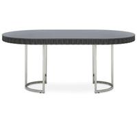 Orsina Grey High Gloss Dining Table, Stainless Steel Dining Room Table, Rounded Sides Kitchen Table For Dining