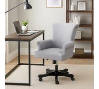 Orsina Grey Home Office Chair, Scroll Arm Grey Fabric Swivel Seat, Height Adjustable Task Chair With Wooden Base