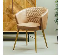 Orsina Grey Leather Chair With Gold Finish Legs, Genuine Grey Leather With Diamond Tufting, Arms & Padded Seat Orsina Grey