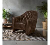 Orsina Grey Leather Classic Armchair, Walnut Quilted Back Wooden Chair, Chesterfield Button Tufted Armrest Chair Orsina Grey