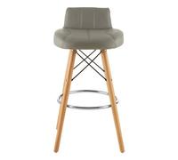 Orsina Grey Leather Effect Bar Stool, Comfortable Seating Faux Leather Bar Stool, Space-Saver Leather Kitchen Stool