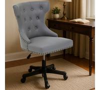 Orsina Grey Leather Effect Home Office Chair, Emerald Button Tufted Wingback Seat, Height Adjustable Swivel Chair