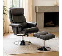Interiors by Premier Denton Grey Leather Effect Chair And Footstool Premier Housewares Grey One Size