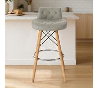 Orsina Grey Leather Effect Seat Bar Stool, Comfortable Faux Leather Bar Stool, Space-Saver Kitchen Bar Stool