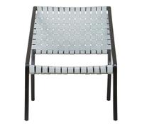 Orsina Grey Leather Woven Chair, Teak Wood Armchair, Black Framed Dining Chair, Patio Chair With Leather Straps Orsina Grey