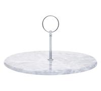 Orsina Grey Marble Dessert Stand, Round Cake Display With Silver Handle, Luxe Cake Plate, Baking Presentation Tray