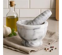 Orsina Grey Marble Mortar And Pestle With Rim, Durable Natural Stone Grinder For Kitchen Use