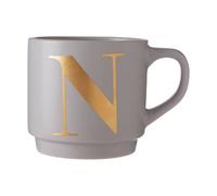 Orsina Grey N Letter Mug For Hot Beverages,gold-Etched Design With Curved Handle For Easy Grip,perfect Coffee Cup