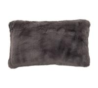 Orsina Grey Rectangular Faux Fur Cushion, Luxe Feather-Filled Throw Pillow With Faux-Suede Reverse, Grey Cushion